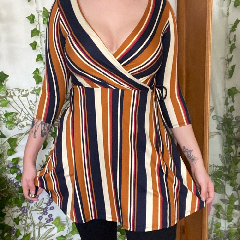 Striped 3/4 sleeve mini dress